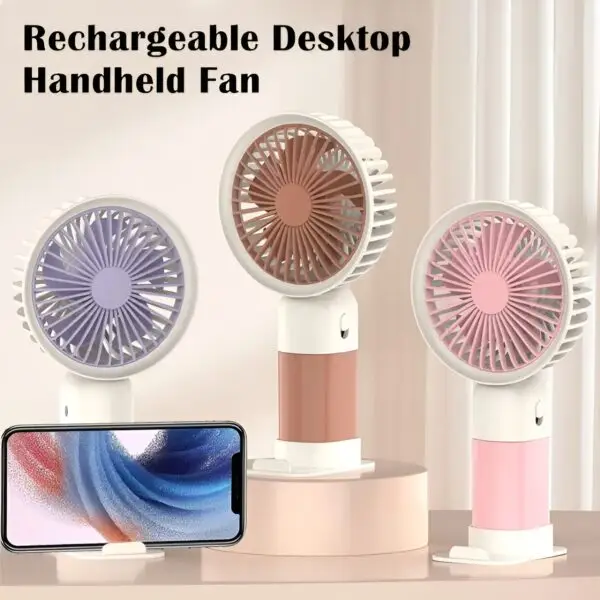 Portable Handheld Fan With Cellphone Stand – Rechargeable (random Color)